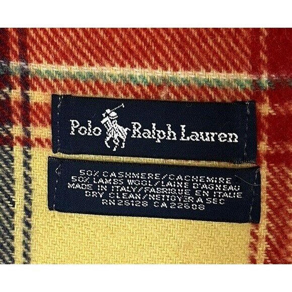 Vintage Ralph Lauren Cashmere Wool Yellow Plaid Tartan Scarf Blue Label, Rare! - Picture 3 of 6